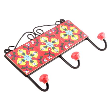Red And Turquoise Flower Ceramic Tiles Hooks Online